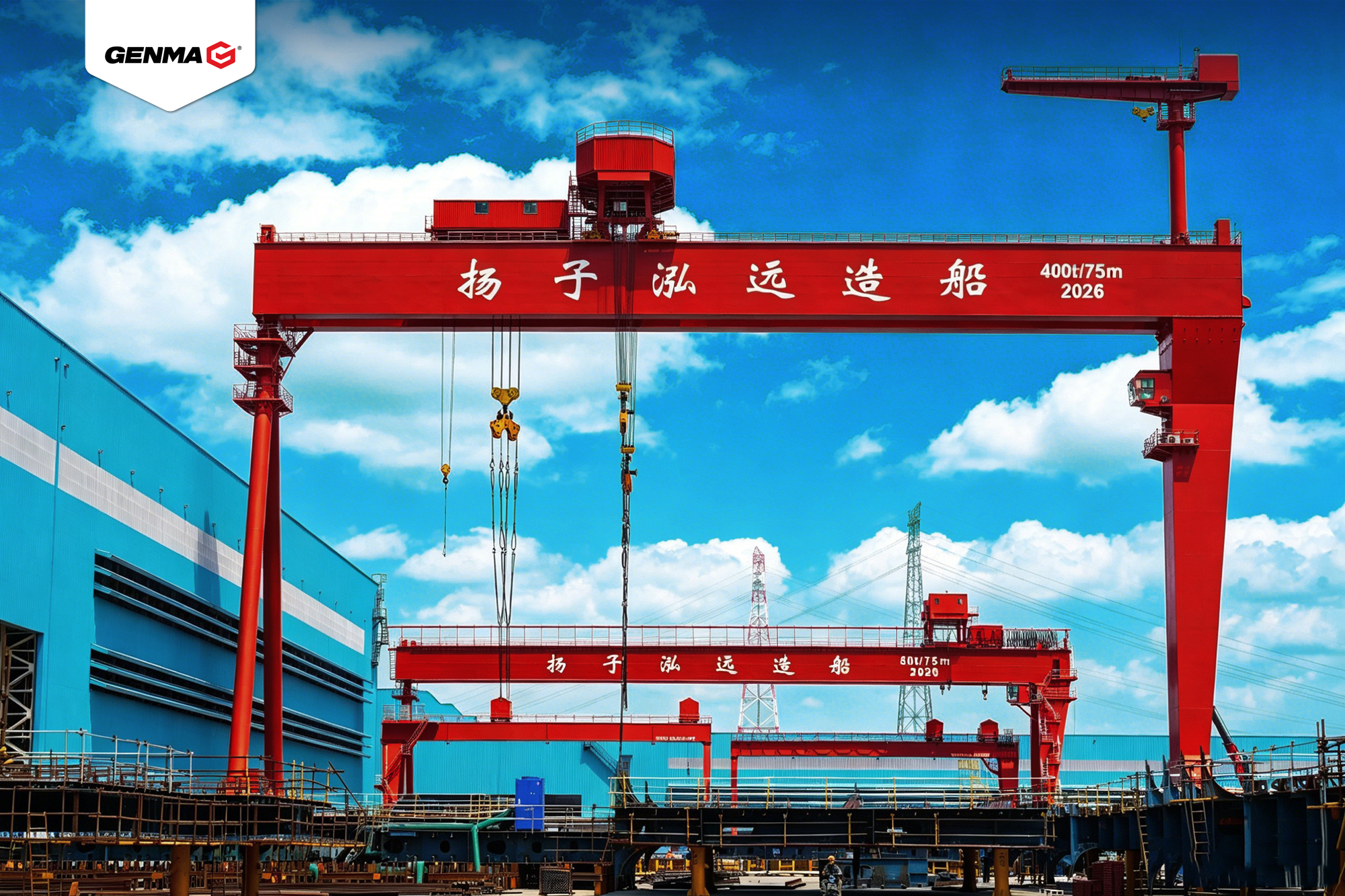 GENMA交付一台1800吨和一台400吨造船龙门吊(图1) GENMA交付一台1800吨和一台400吨造船龙门吊(图1)